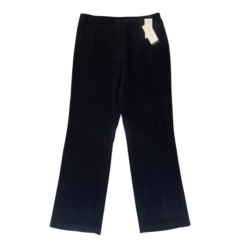 NWT Calvin Klein Dark Navy / Black 100% Silk Wide Leg Dress Pants Size 10 $150